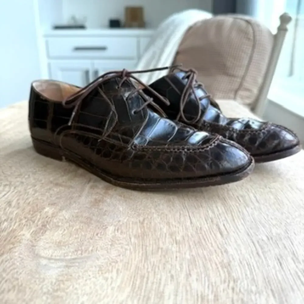 Foster Rainey Exotic Dress Shoes‎ Brown Leather Reptile Style Size 40.5 Italy
